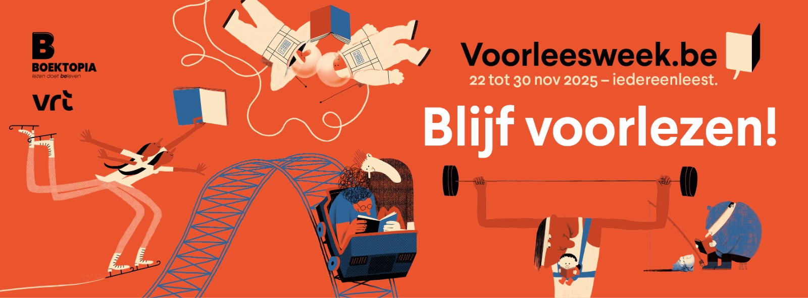 Een banner met hierop het logo van de voorleesweek